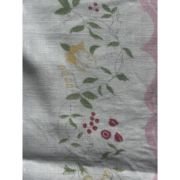 Vintage 1950s Linen Pink Red Rose Floral Tablecloth 50" x 47" Square - Picture 8 of 14